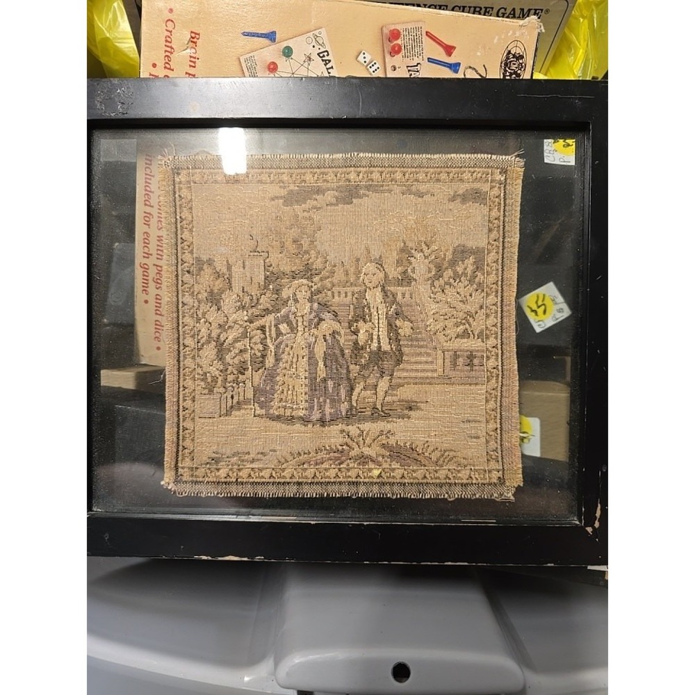 Antique French Tapestry Squares 7" by 6.5" Framed For Protection Great Shape